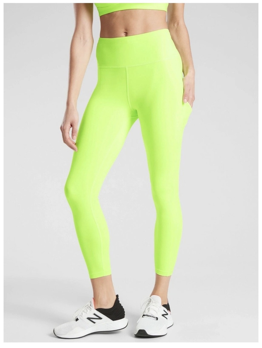 Athleta Ultimate Stash Pocket 7/8 Tight Leggings Neon Lime Green Size Small